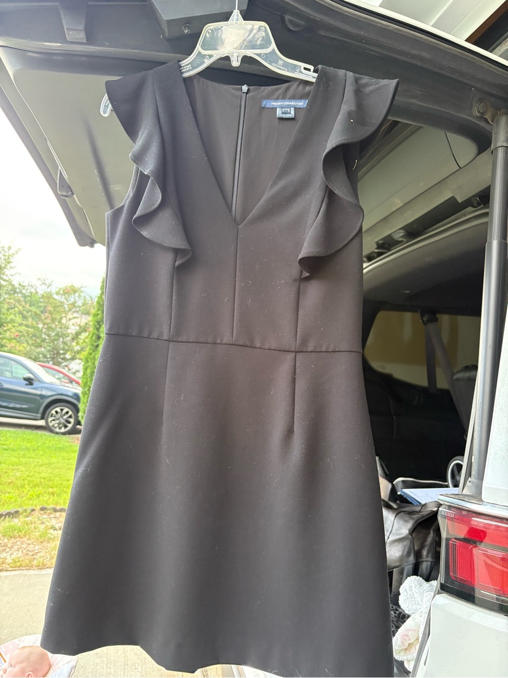 French Connection Black Ruffle-Sleeve V-Neck Mini Dress